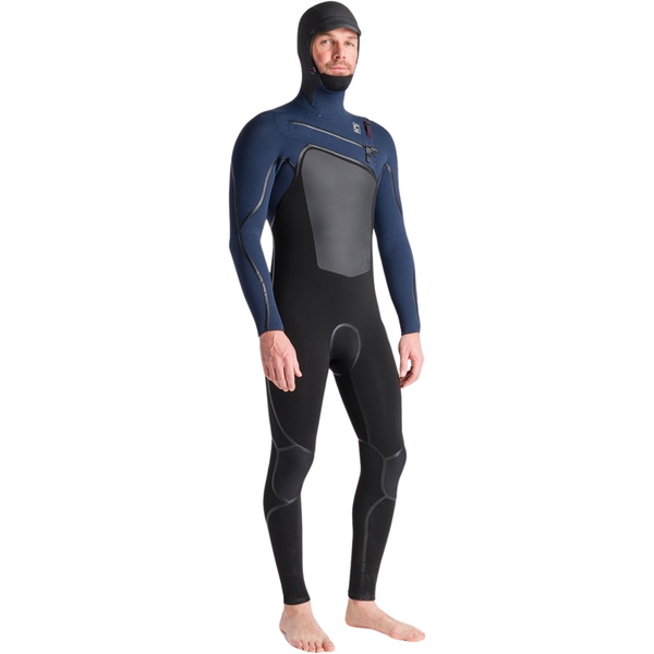 2025 C-Skins Heren NuWave Wired 5/4mm Borst Ritssluiting Met Capuchon Wetsuit C-NWI54MH - Black / Bluestone X / Rust